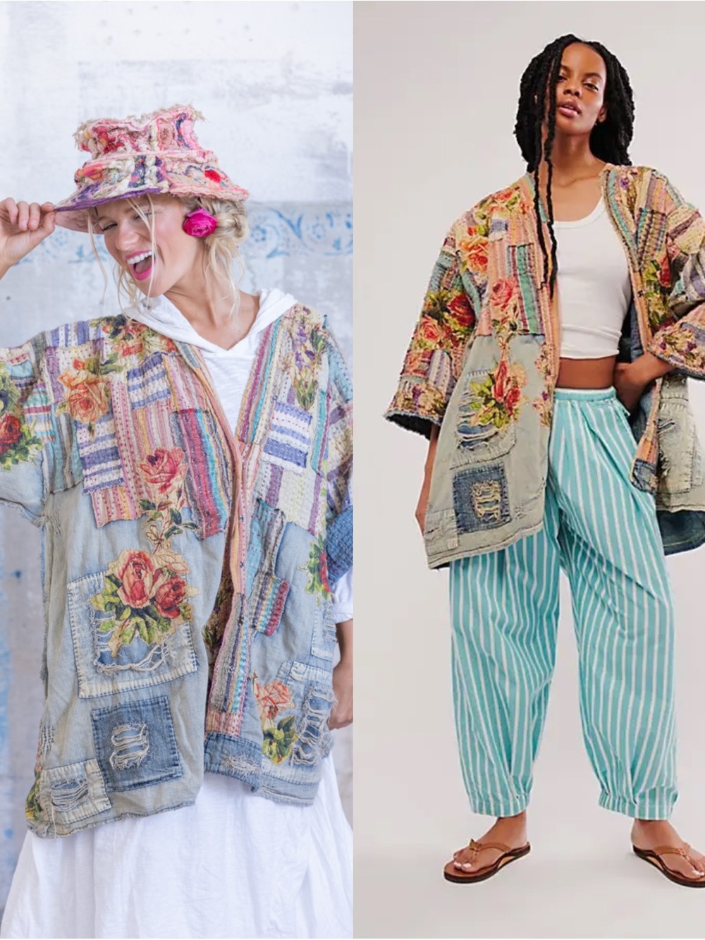 Magnolia Pearl Tulum Patchwork Denim Kimono